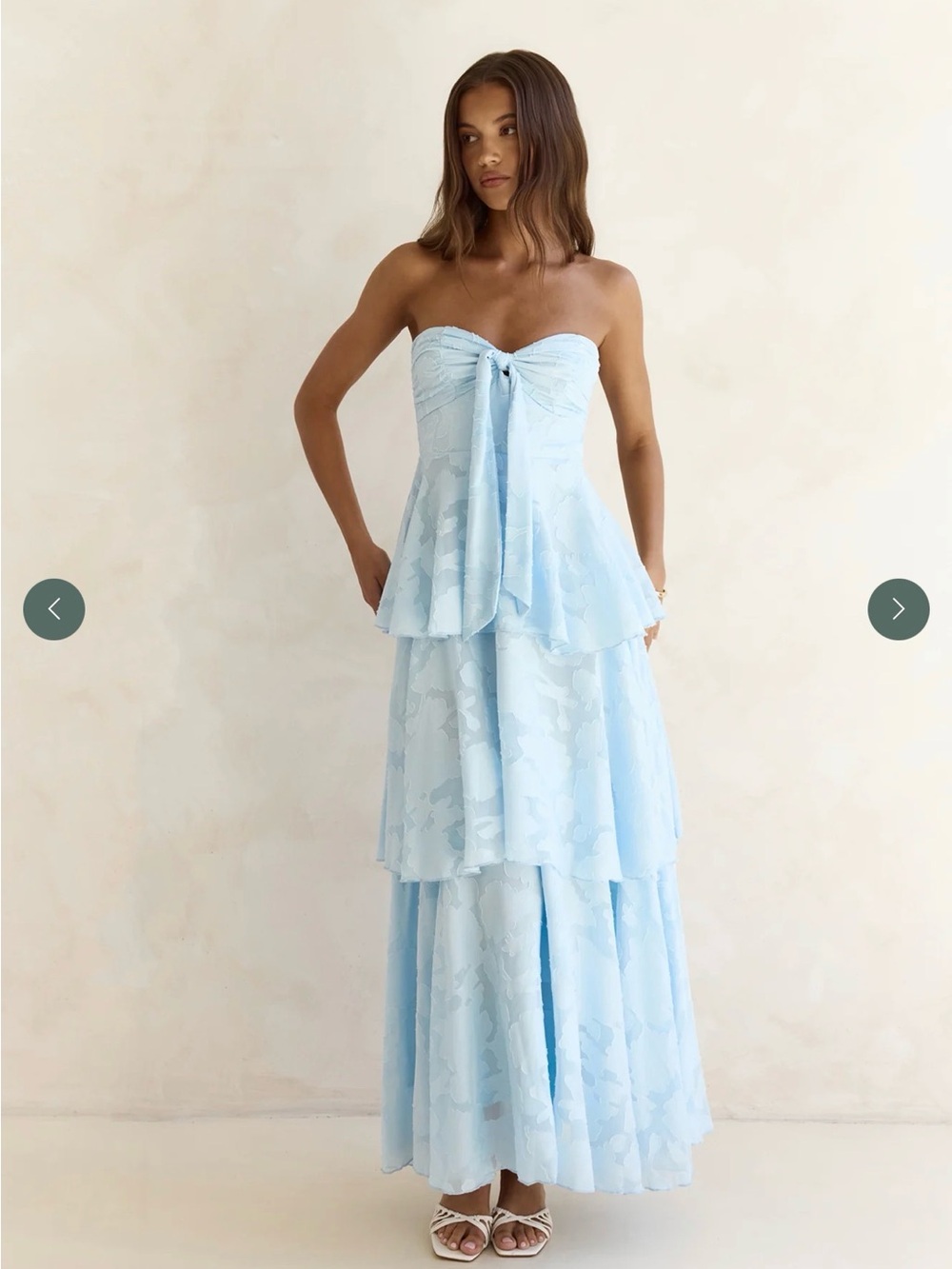 Fortunate One Strapless Light Blue Tiered Maxi Dress